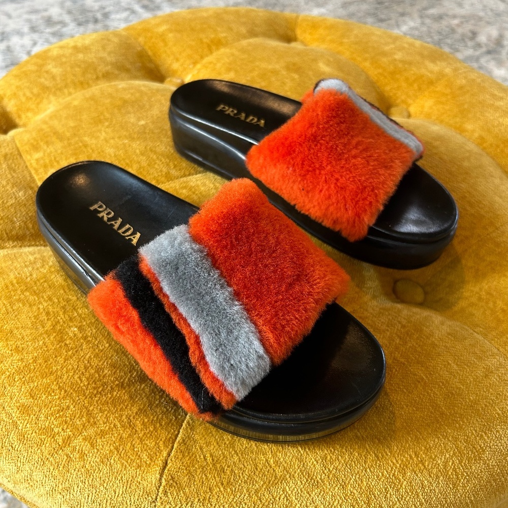 Prada shearling slides